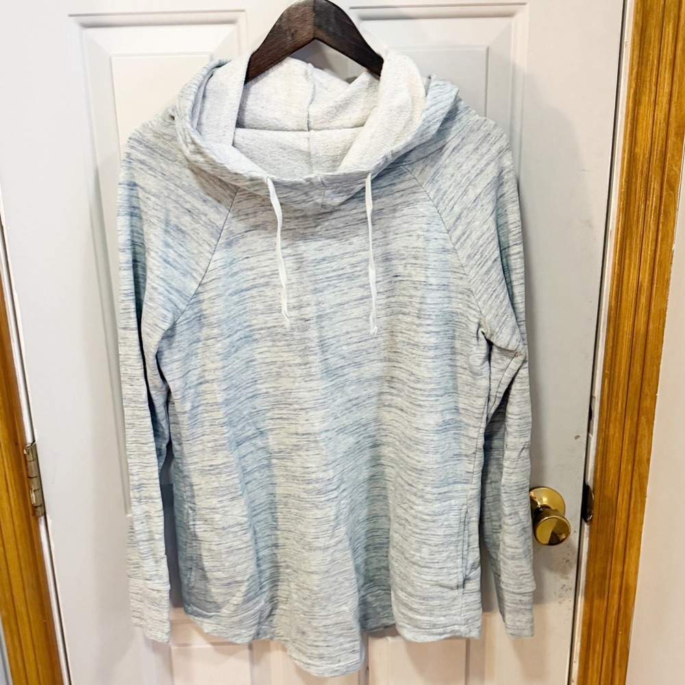 Mossimo Hoodie Women Large Blue Space Dye Cowl Neck Pullover Raglan Casual